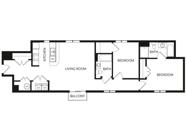 Floor plan for 2 beds, 2 baths, 1153 sqft